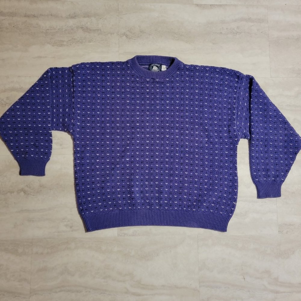 Vintage Atlantic Traders MensPurple Thick Knit 100% CottonCrew Neck Sweater XL